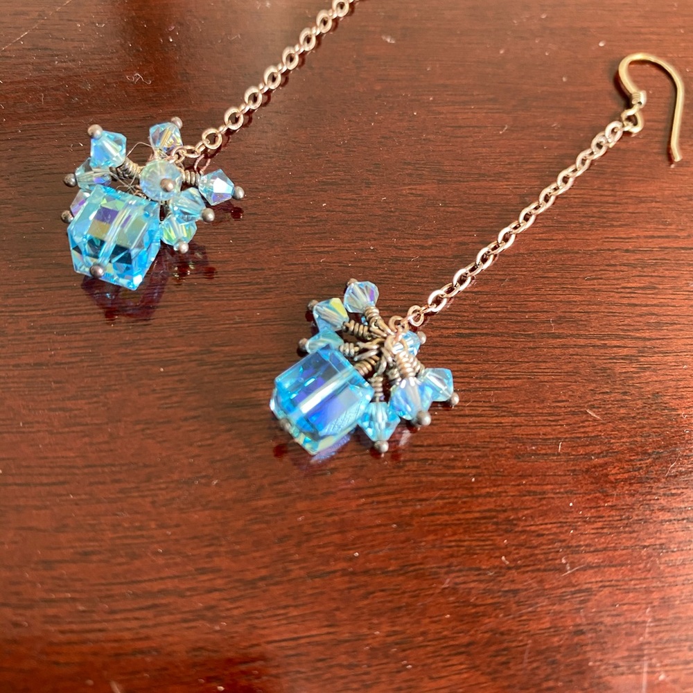 Blue chandelier earrings sparkly beautiful